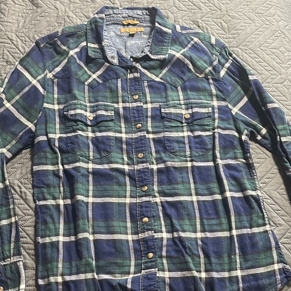 JACHS Girlfriend Navy and Forest Plaid Shirt